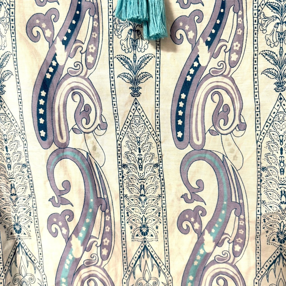 Chicos Womens Blue Paisley Cotton Tunic Top Sequin V-Neck Tassel Size 1 Medium - Picture 5 of 15